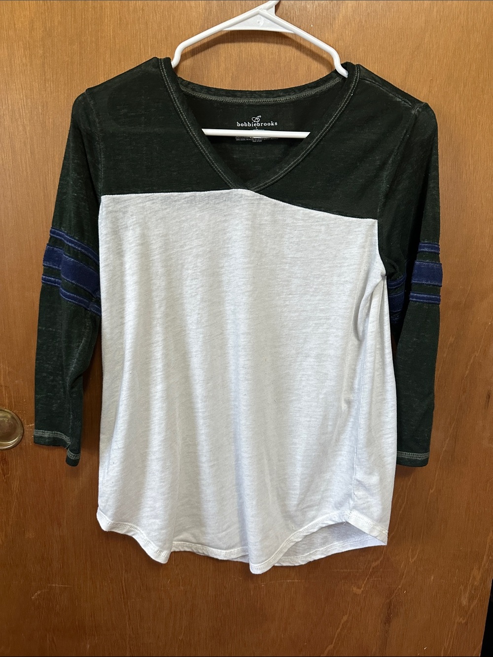 Bobbie Brooks Black, White & Blue Raglan V-Neck Long Sleeve Tee